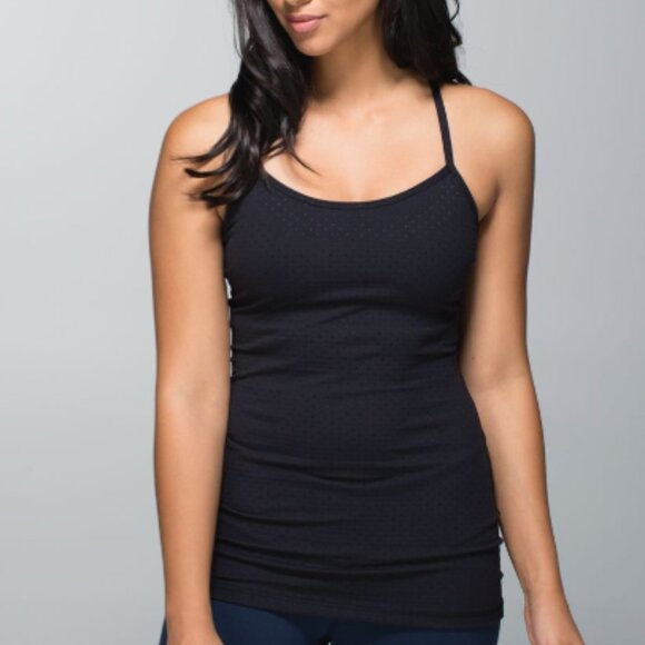 Lululemon Power Y Perforated Racerback Luon Athletic Tank Top Shine Dot Black - Picture 1 of 4